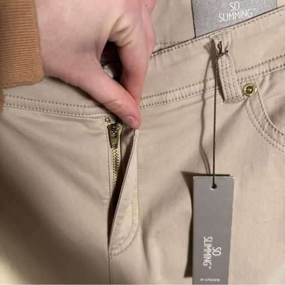 So Slimming By Chico’s New Khaki Slim Leg Pants NWT Size US 12 Coastal Basic - Picture 4 of 16